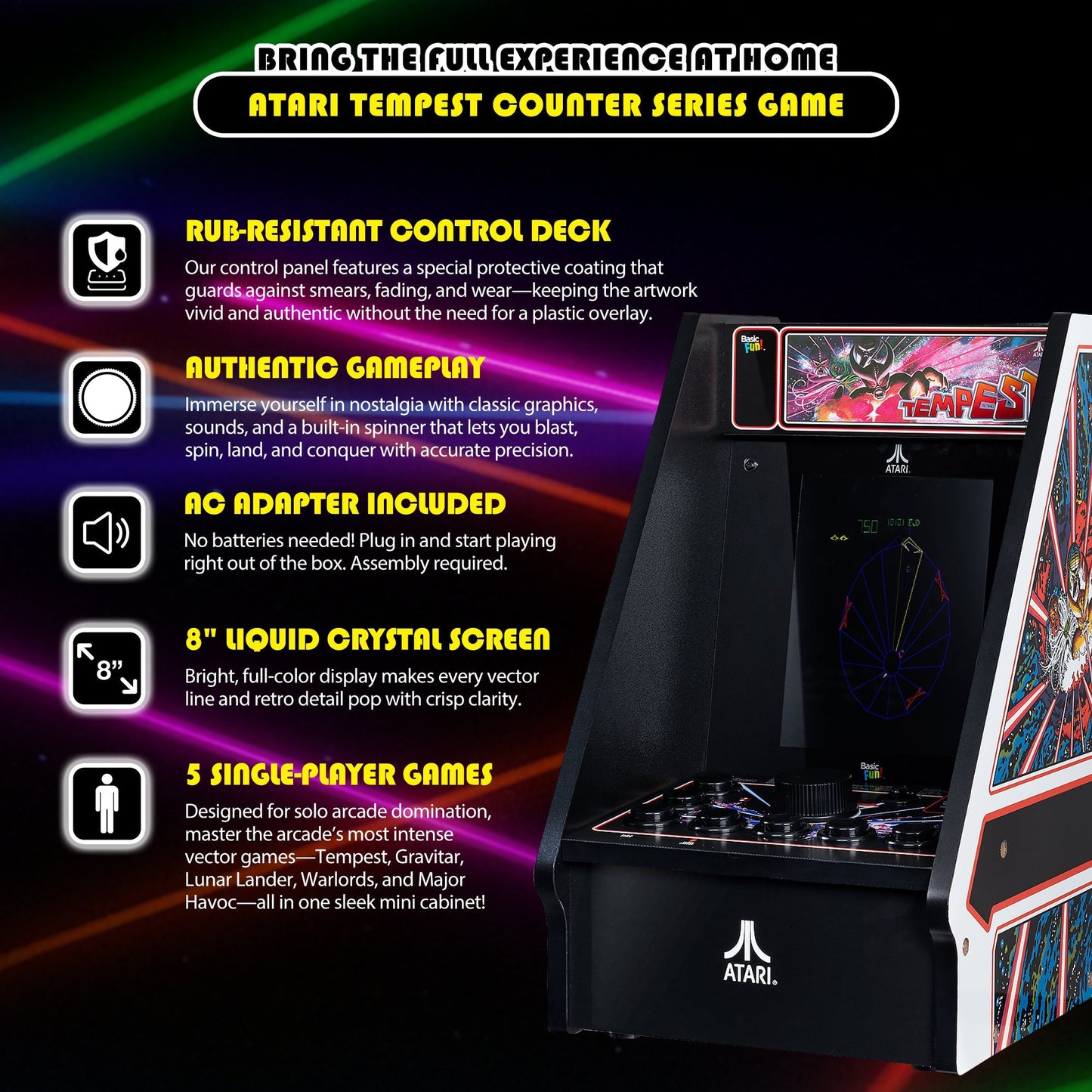 Atari Tempest Counter Series Arcade Game with 8 Inch Screen