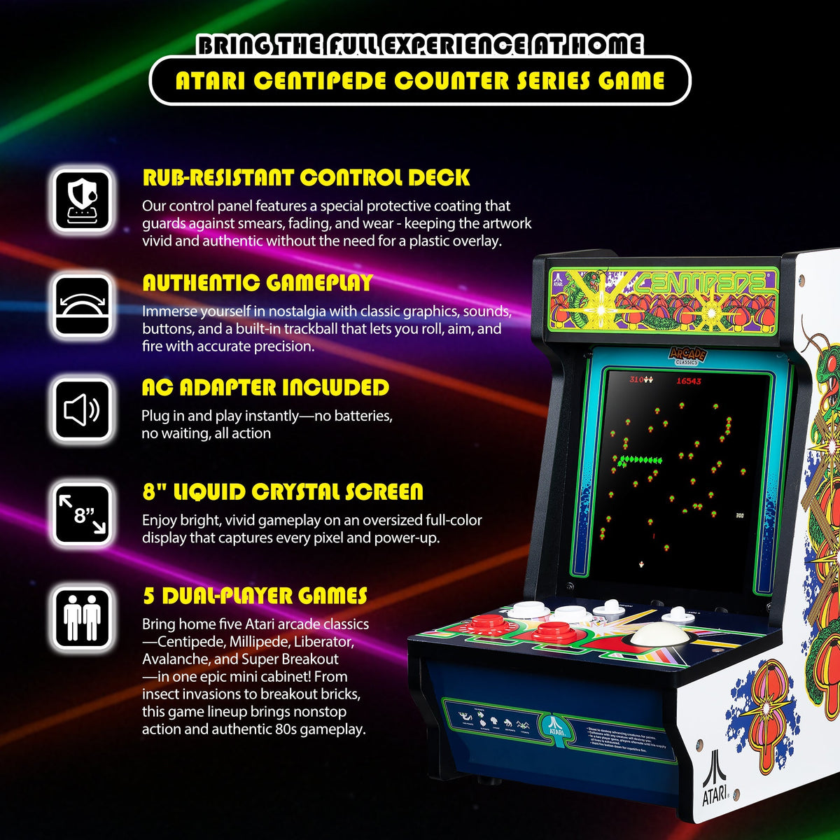 Atari Centipede Counter Series Arcade Game with 8 Inch Screen